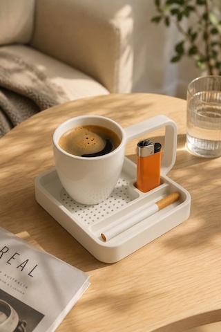 Kahve Sunum Tepsisi Çok Bölmeli Masa Üstü Organizer Kupa Fincan Standı Pla 12.5x11x7 Cm Beyaz