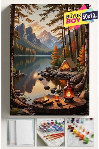 Sayılarla Boyama Seti Numaralı Tuval Fırça Boya Dahil Kasnaklı Set 50x70 Cm - Çadır Kamp