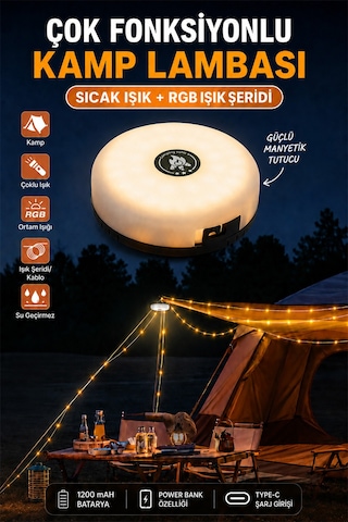 1200 Mah Bataryalı Çok Fonksiyonlu Kamp Lambası Ve 10 Metre Rgb Işık Şeridi