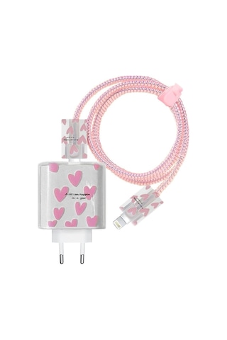 İphone 18w/20w İle Uyumlu Pembe Love Şarj Aleti Kılıfı, Şarj Kablosu Örme Aparatı, Toparlayıcı, Kablo Koruyucu