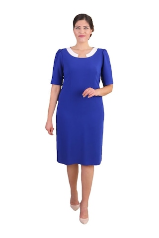 Nidya Moda Büyük Beden Kadın Saks Abiye Elbise-4156Sx Saks Mavi