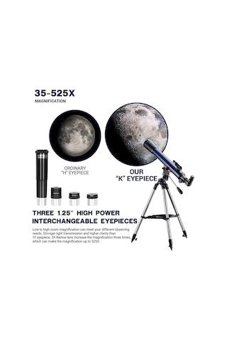 70/700 Refraktör Teleskop Astronomi Profili 525x Büyütme Yıldızlı Teleskop