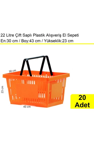 Plastik Alışveriş El Sepeti Çift Saplı 22 Litre Turuncu 20 Adet / En:30 Boy:43 Yükseklik:22 Cm Turuncu