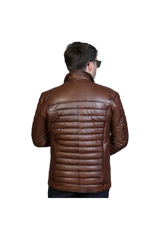 Derije Hakiki Deri Erkek Kahverengi Şişme Mont Kahverengi