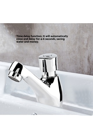 Xindoker Tam Bakır Tek Soğuk Suyu Zaman Gecikmeli Basma Tipi Lavabo Musluğu 4-6 Saniye Otomatik Kapanma, Su Tasarrufu