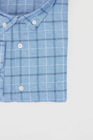 Tudors Büyük Beden Düğmeli Yaka Kareli Pamuklu Mavi Erkek Gömlek-29039-mavi Mavi