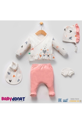 Kalp Desenli 5li Hastane Çıkışı Takımı Somon