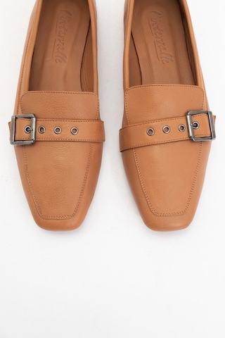 Luvishoes Luvi Shoes Perıwınkle Taba Cilt Hakiki Deri Kemerli Kadın Loafer Ayakkabı Taba Deri