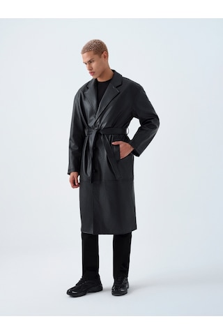 Regular Fit Erkek Trenchcoat Siyah
