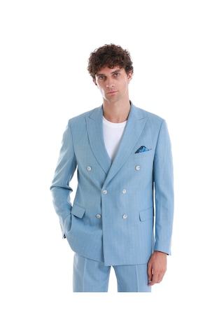 Hatemoğlu Mavi Slim Fit Çizgili Kruvaze Takım Elbise 33223024c014 161 Mavi