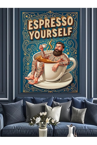 Ahşap Tablo Espresso Kendini Şımart Sloganı İnsan Figürlü Tablolar