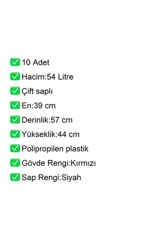 4 Tekerlek Plastik Alışveriş El Sepeti 54 Litre Kırmızı 10 Adet / En:42 Boy:54 Yükseklik:44 Cm