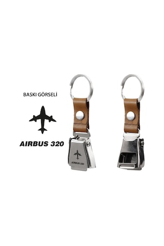 Zekupp Airbus A320 Uçak Tasarımlı Şişe Açacağı Özellikli Taba Renk Emniyet Kemeri Anahtarlık