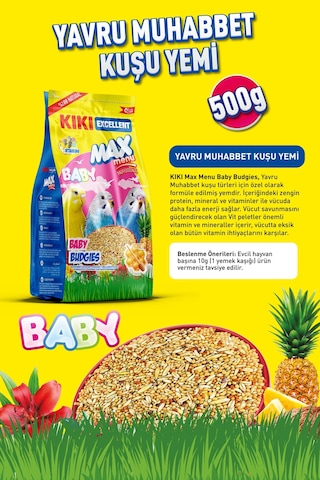 KIKI Excellent Kuş Max Menu Baby Budgies Yavru Muhabbet Kuşu Yemi 500 Gr. KB303