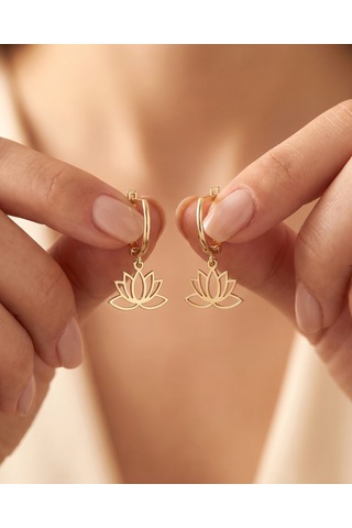 Sade Sallantılı Lotus Çiçeği 14 Ayar Altın Küpe