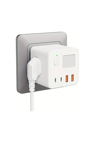 Motion003 8'li 1 Eu Güç Çubuğu 3 Usb 2 Tip-c Gece Işığı 3 Çıkış Beyaz Ev Ofis Seyah