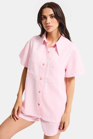 Itsbasic Kadın Light Pembe 6s6-98 Oversize %100 Koton Pamuk Denim Gömlek