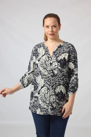 Moda Berray 3295 Lacivert Krem Karışık Desenli Viscon Kumaş Gömlek Siyah