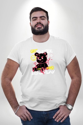 Angemiel Dışarı Çık Ve Oynayalım Teddy Beyaz Büyük Beden Kadın Erkek Ünisex Basic Ön Baskılı Tişört Beyaz