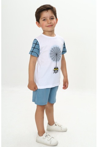 Toontoy Erkek Çocuk Örümcek Detay Baskılı Şortlu Takım Mavi