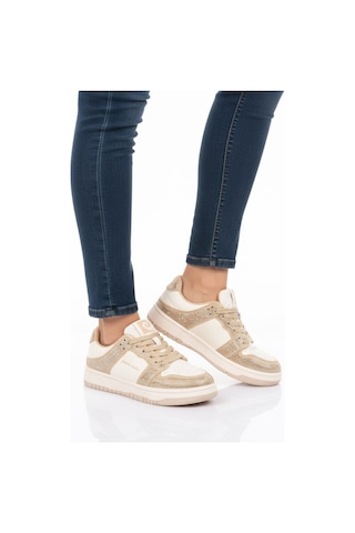 Pierre Cardin Beyaz Bej Bağcıklı Taş İşlemeli Hafif Kadın Sneaker Pcı-11505 G Bej