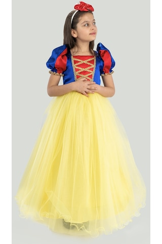 Pamuk Prenses Kız Çocuk Doğum Günü Parti Elbisesi Uzun Etekli Taçlı - Sarı