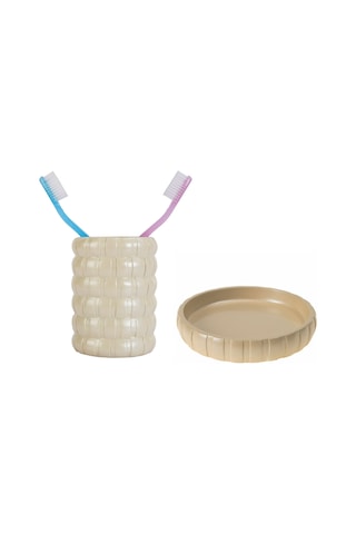 DİŞ FIRÇALIK VE SABUNLUK 2 Lİ BANYO SETİ,KREM ÖRGÜ Krem