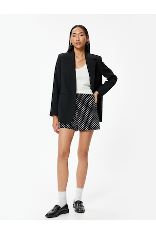 Koton Puantiyeli Mini Şort Yüksek Bel Slim Fit Siyah Desenli 4sak40313uw Siyah