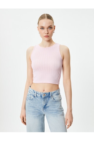 Koton Crop Atlet Kolsuz Halter Yaka Dokulu Rose 4sak10088ek 4sak10088ekrsm Pembe