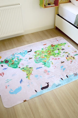 Dünya Haritası Oyun Matı 120x160 cm Bebek Çocuk Halısı Pembe Yenidoğan Yumuşak Aktivite Etkinlik Örtüsü