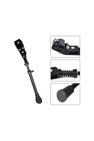 Pazly Lastikli Bisiklet Standı, Uzunluk Ayarlanabilir, Yaylı Tamponlu, Alüminyum Alaşımlı, Bisiklet Arka Standı, Yan Standı, Siyah Siyah