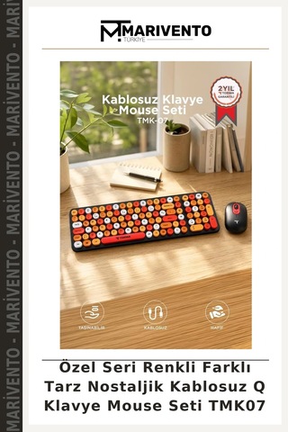 Özel Seri Renkli Farklı Tarz Nostaljik Kablosuz Q Klavye Mouse Seti Tmk07