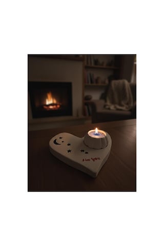 Kalp Tasarımlı Dekoratif Mumluk Ve Tealight Mum Seti Beyaz