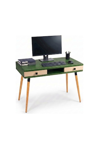 Mobenta Modest Desk: Masif Çalışma & Laptop Masası 2 Çekmece 1 Bölme - 120x60 Ye-bz Yeşil-krem