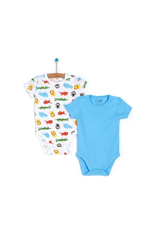 HelloBaby 2li Jakarlı Hayvan Desen Kısa Kol Body Erkek Bebek 001