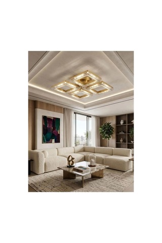 Lumia Lighting Yonca Model Kumandalı Siyah 3"lü Ledli 3 Renk Modu Kristal Salon Mutfak Yatak Çocuk Odası Avize Altın