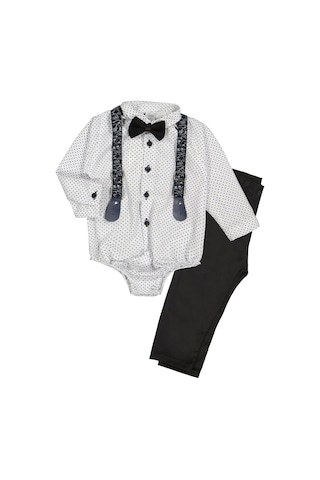 Gömlekli Alttan Çıtçıtlı Gabardin Pantolonlu Pamuklu Bebek Takım Lacivert