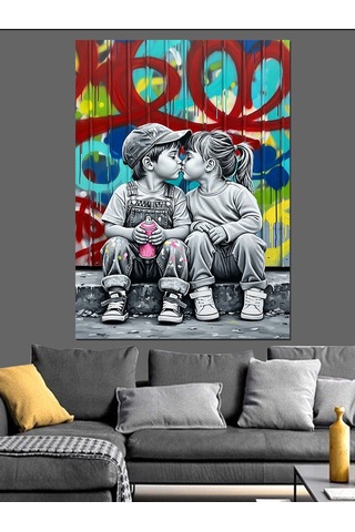İlk Aşk Ve Duvar Grafiti Dekoratif Kanvas - Mdf Ahşap Tablo