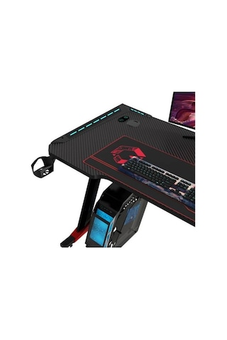 Raptor Il Serisi Z Şeklinde Rgb Akıcı Işıklı Oyun Masası Boyut: 140-60-72 Cm , 800 300 3 Mm - Fare Beyaz