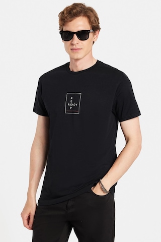 Tudors Erkek Slim Fit Dar Kesim %100 Pamuk Yumuşak Dokulu Baskılı Siyah Bisiklet Yaka Tişört-33168 Siyah