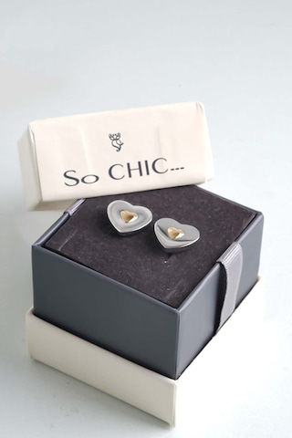 So Chic Sarı Kalp Detaylı Çelik Erkek Kol Düğmesi Gri