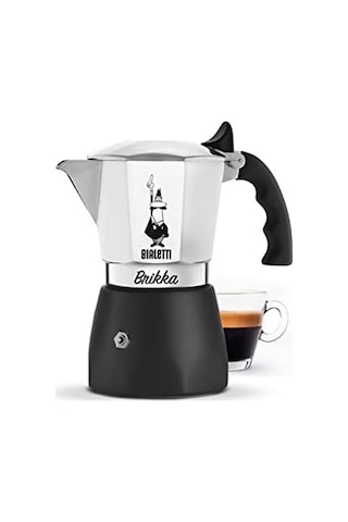 New Brikka Moka Sürahisi, Kremalı Espresso Hazırlayabilen Tek Ocak Kahve Makinesi, 4 Fincan 170 Ml , Alüminyum Ve Siyah, Metal