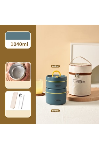 Küçük + Büyük + Çatal Bıçak Takımı + Isınma Çantası 304 Paslanmaz Çelik Yalıtımlı Öğle Yemeği Kutusu İşe Gidip Gelmek İçin Öğle Yemeği Kutusu Mavi