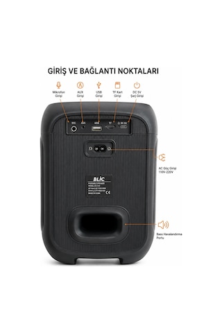 Diğer - Siyah - Mikrofonlu Karaoke Blic Bls-80 30w Kablosuz Bluetooth Hoparlör Led Işıklı Karaoke Parti Hoparlörü