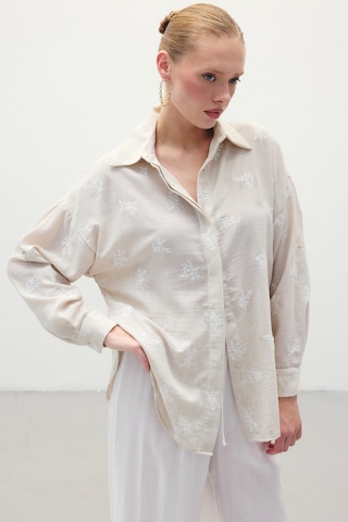 Sateen Salaş Nakışlı Gömlek - Bej-136251 Bej