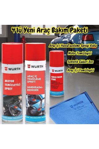 Würth Yeni Araç Motor Temizleme,araç İçi,quick Fresh,bez Bakım Paketi 4'lü