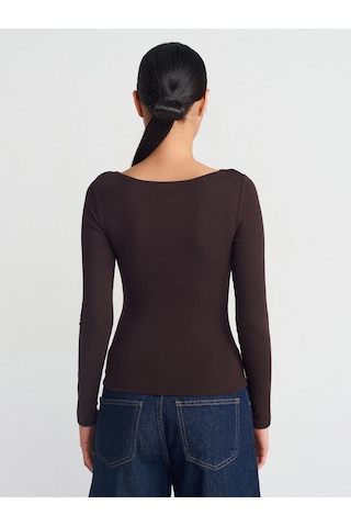 Dilvin 31332 Kayık Yaka Uzun Kollu Top-koyu Kahve Koyu Kahve