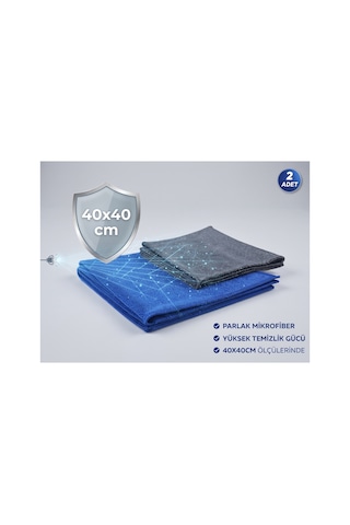 Nano Parlak Mikrofiber Temizlik Bezi 2'li Mavi - Gri 40x40 Gri-mavi
