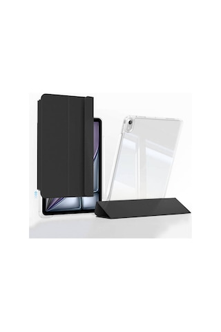 Apple iPad Uyumlu Air 11 2024 Kılıf Magnetik Ayrılabilen Airbagli Zore Sliding Tablet Kılıfı-siyah Kapaklı Kılıf