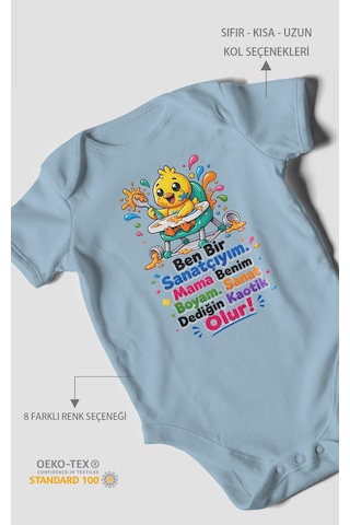 Morivokids Ben Bir Sanatçıyım Yazılı Kısa Kollu Bebek Body %100 Pamuk Bebe Mavisi
